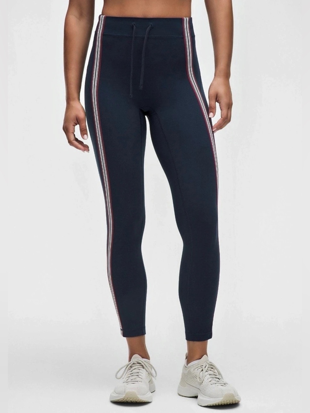 NWT Lululemon Groove 25” High-Rise Tight in Navy with Navy/Burgundy Stripe, 12